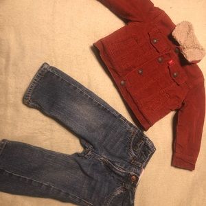 9-12 months. Levi’s outfit. Jacket and jeans